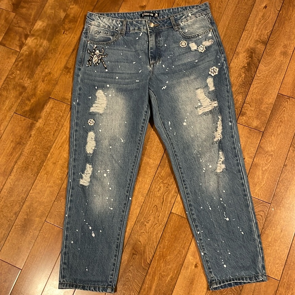 257. Design Lab Lord & Taylor Size 30 Boyfriend Distressed With Jewel Jeans